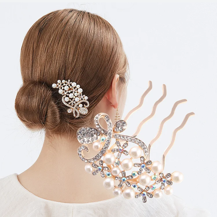 Alloy hair accessories ball head comb bow pearl hair comb