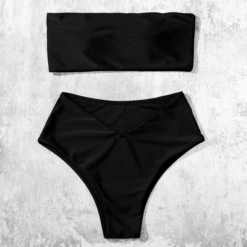 ZTVitality Strapless Black Bikinis Sexy Bikini 2021 Newest Padded Bra High Waist Swimsuit Female Solid Brazilian Swimwear Women