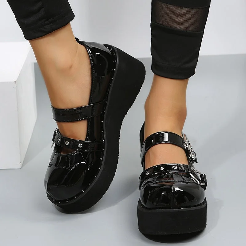Sweet Cute Mary Janes Women's JK Uniform Pumps Wedges High Heels Platform Pumps Female Gothic Girls Lolita Punk Shoes Heels
