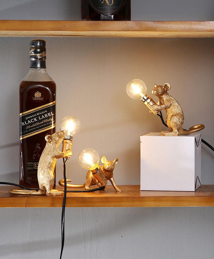 gold color resin mouse led lamp, creative animal lighting