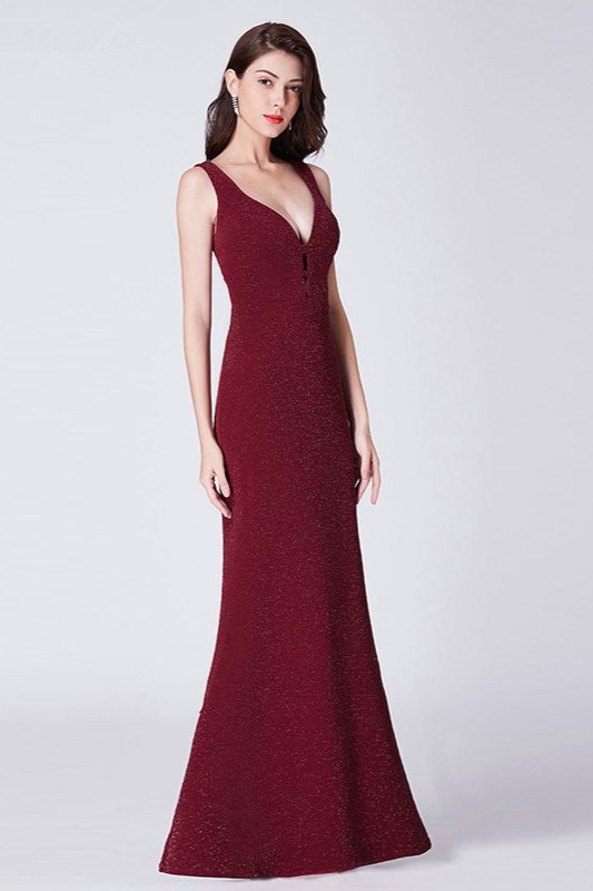 Stunning Burgundy V-Neck Sleeveless Long Prom Dress Online - lulusllly