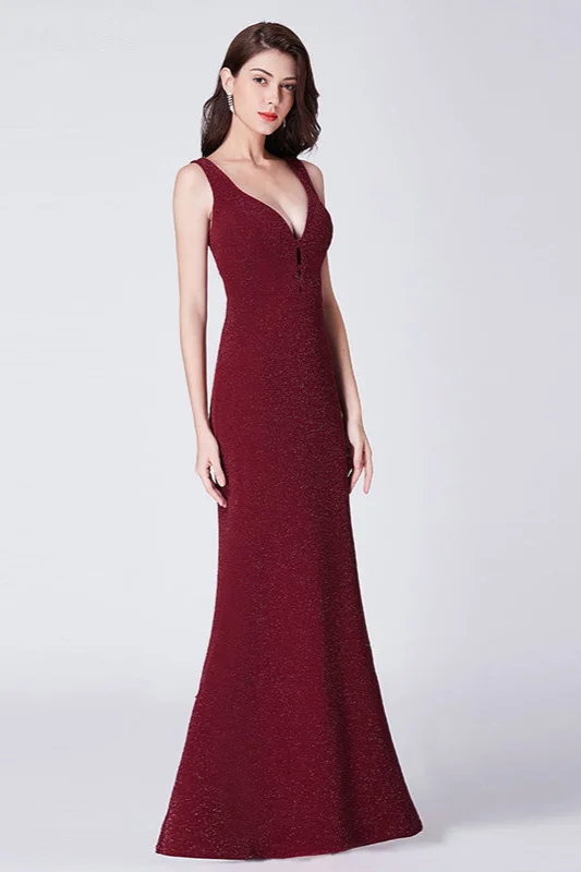 Stunning Burgundy V-Neck Sleeveless Long Prom Dress Online