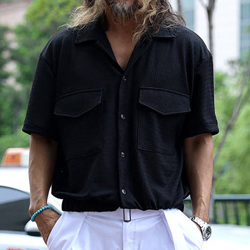 Casual Cotton And Linen Pocket Workwear Short-Sleeved Shirt