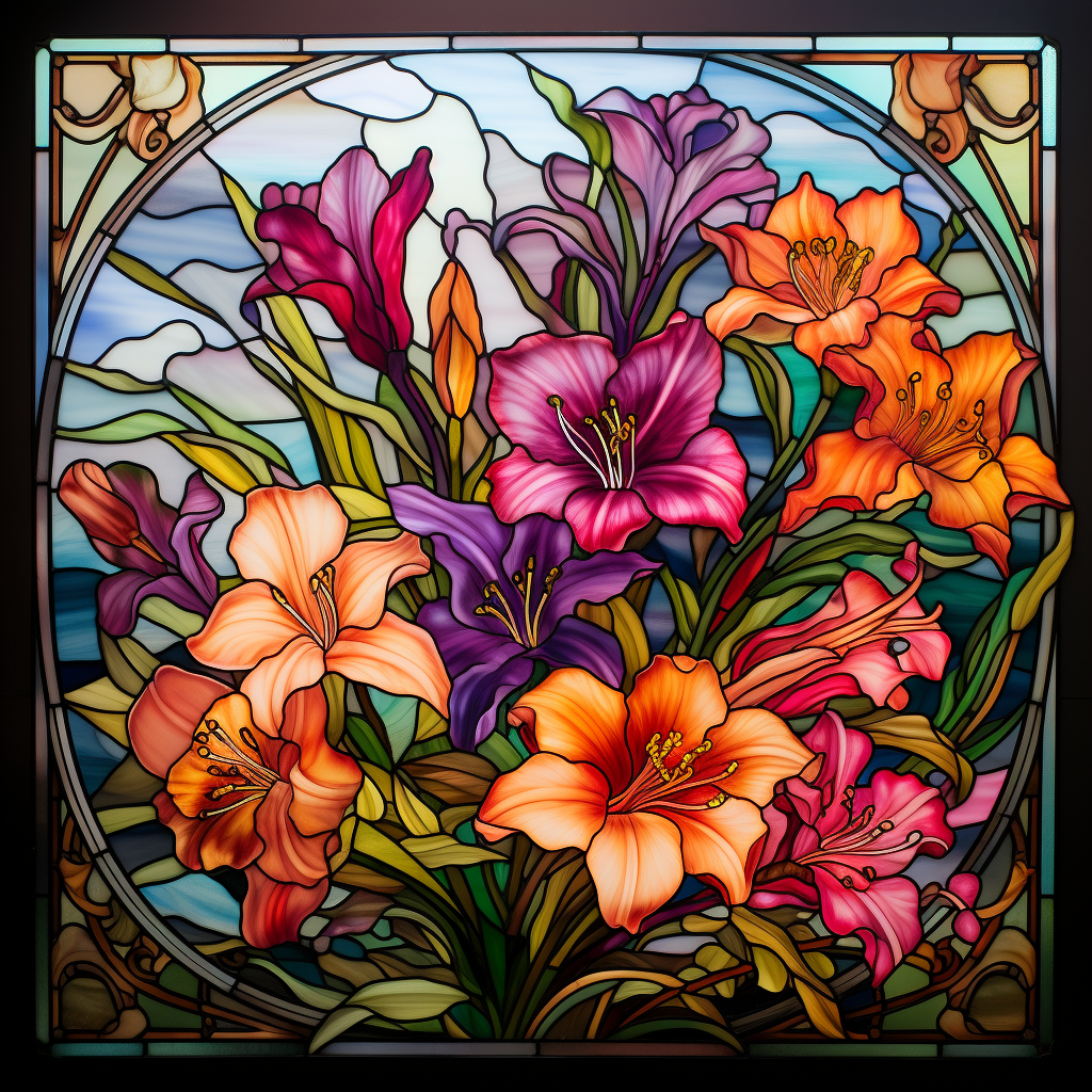 Stained Glass Flowers (canvas) full round/square drill diamond painting