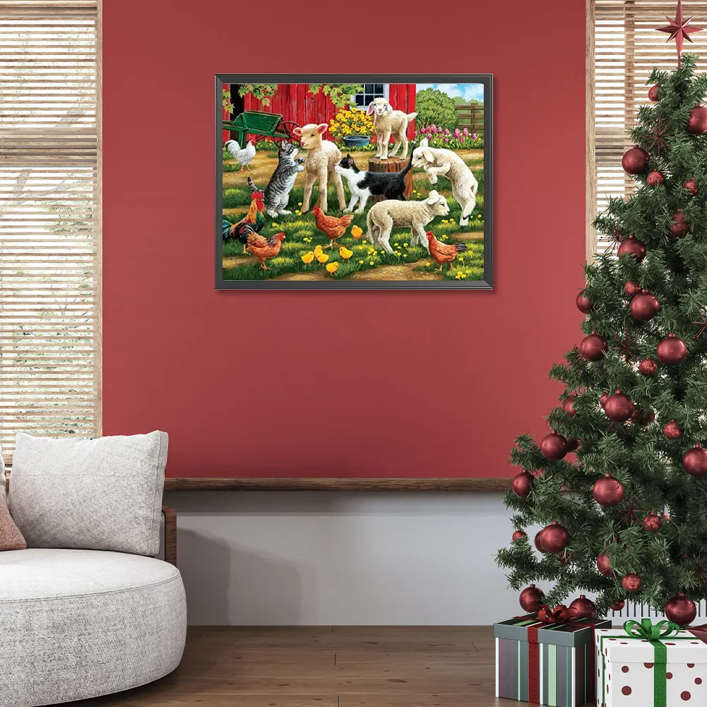 Diamond Painting - Full Square Drill - Kittens and sheep(Canvas|40*30cm)