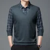 Men's Fake Two Piece Wool Silk Slim Fit Plaid Shirt
