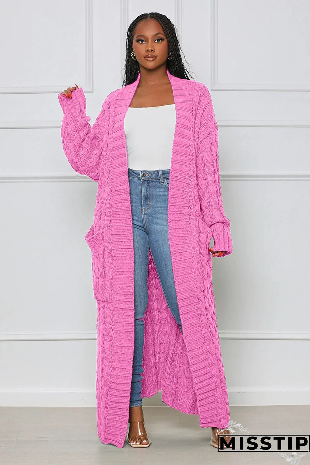 Winter Crochet Loose Long Twist Sweater Cardigan