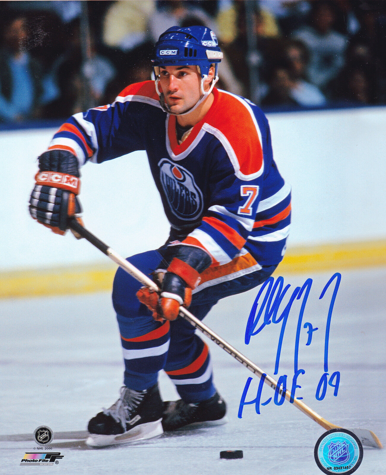 PAUL COFFEY EDMONTON OILERS HOF O4 ACTION SIGNED 8x10