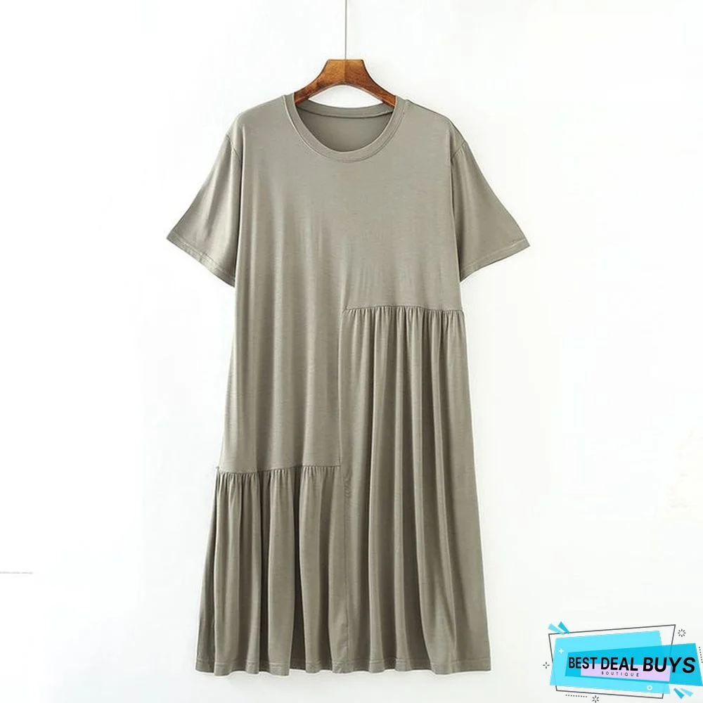 Modal Short Sleeve Dress Women's Plus Size Loose Thin Nightdress Casual Skirt