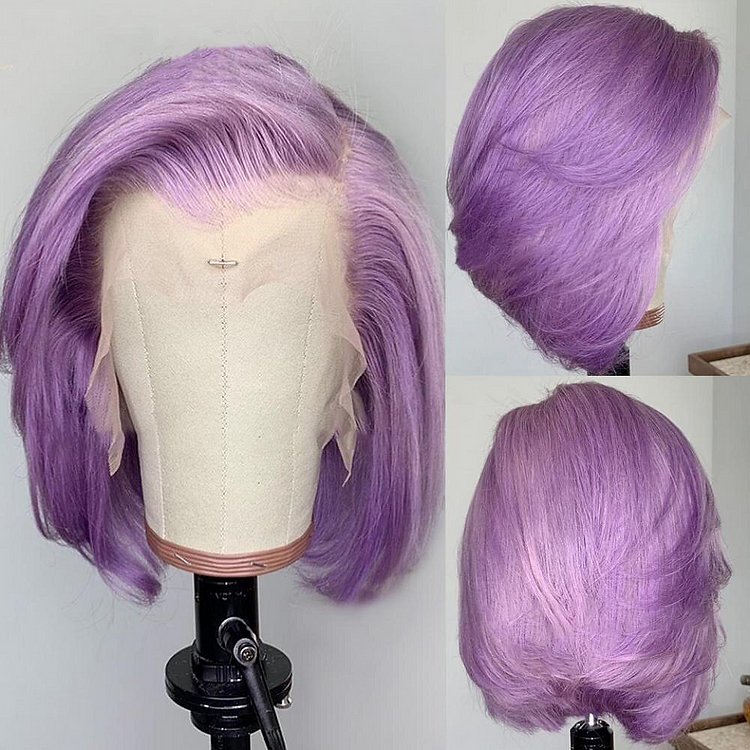 200% Lavender Purple Transparent Lace Front Bob Wig