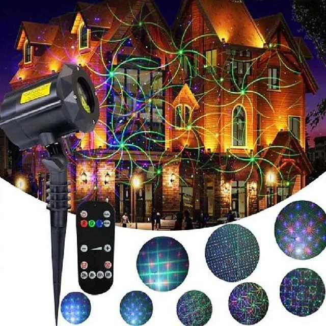 1pcs x-35p-b 8 patterns in 1 rgb  dots star christmas laser light projector outdoor garden laser christmas lights with rf remote control and security lock