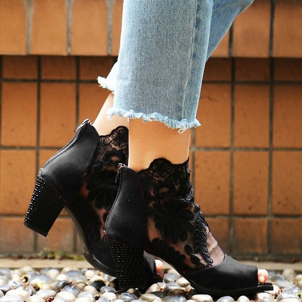 New Fashion Arrival Dancing Shoes Black Red Lace Mesh Women's Latin Dancing Shoes High-heeled Boots - Life is Beautiful for You - SheChoic