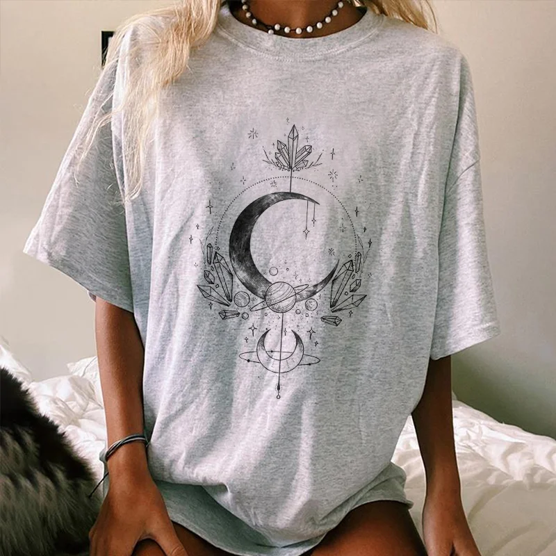   Moon Diamond Planets Print Women's Casual Loose T-shirt - Neojana