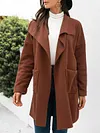 Fashion Loose Solid Color Long Sleeves Lapel Cardigan Woolen Outerwear