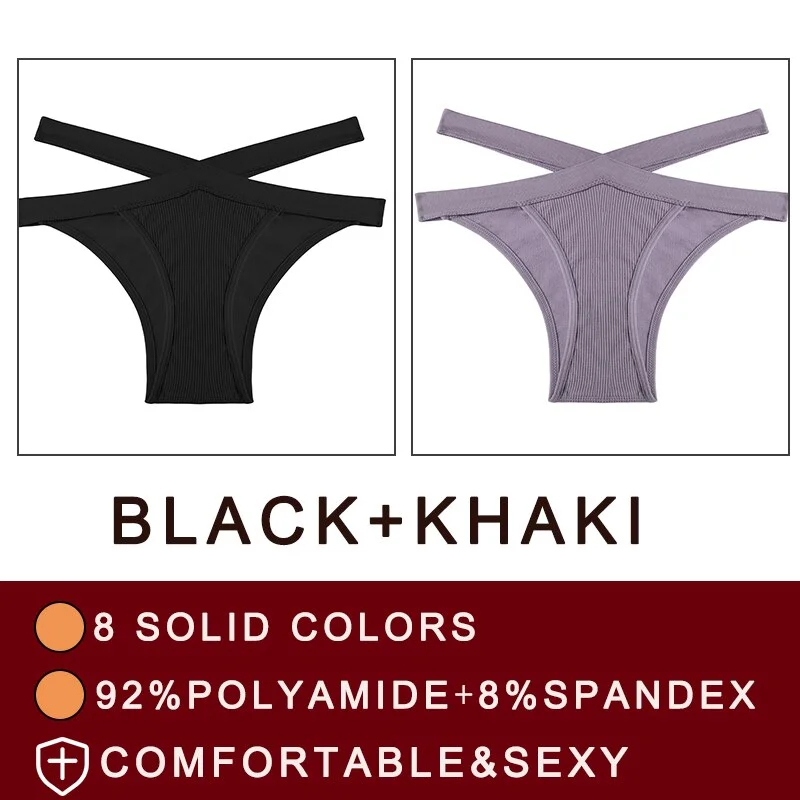 FINETOO 2PCS/Set Fashion Women's Seamless Sexy Panties Lingerie Girls Cross Strap Underwear Briefs 8 Solid Colors Woman Pantys