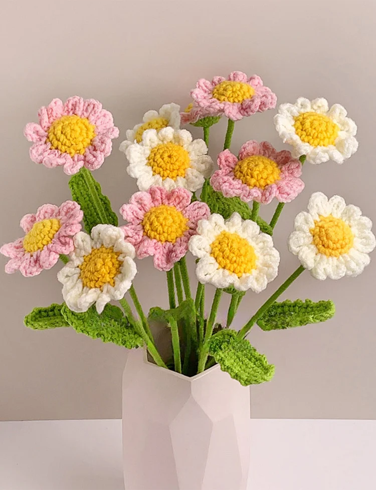 A Bouquet Of Hand Made To Your Mom Sister Aunt Friend Family Mother's Day Birthday Daisy Crochet Flowers (9 pcs Small Single Flowers)
