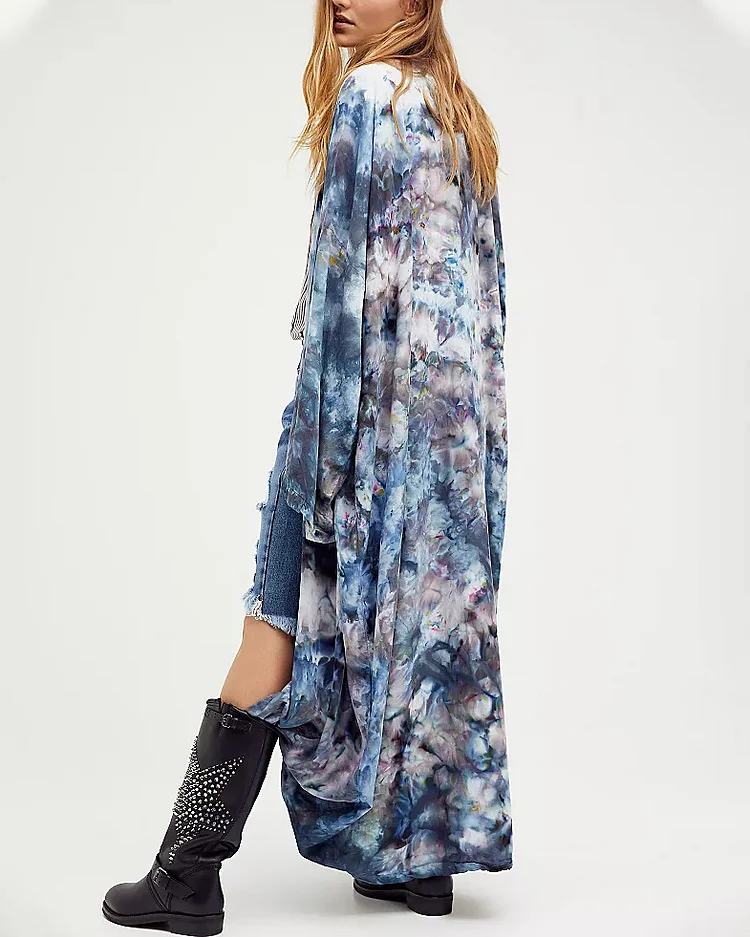 Long tie-dye cardigan coat