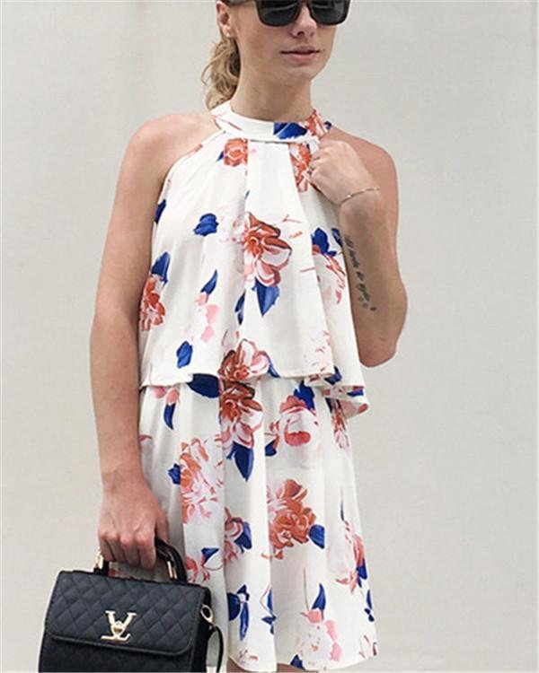 floral printed sleeveless women mini dress p114297
