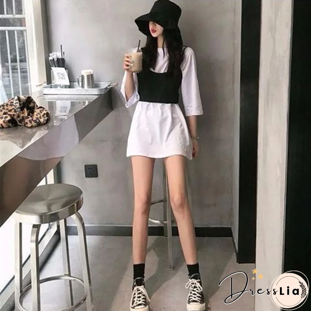 Fashion Dress Sets Women Camis Bow Half Sleeve Simple Mini Solid Sexy Cozy Two Pieces Summer Casual Student Female Street Cool