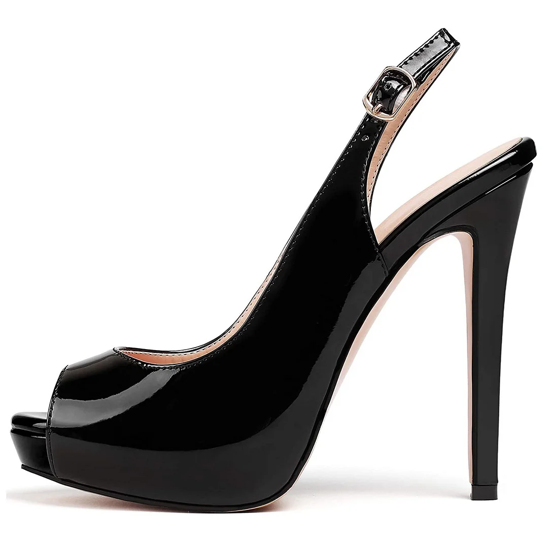 120cm/4.72inch Women's Strap Slingback Sandals Peep Toe Platform Stilettos Patent Heels