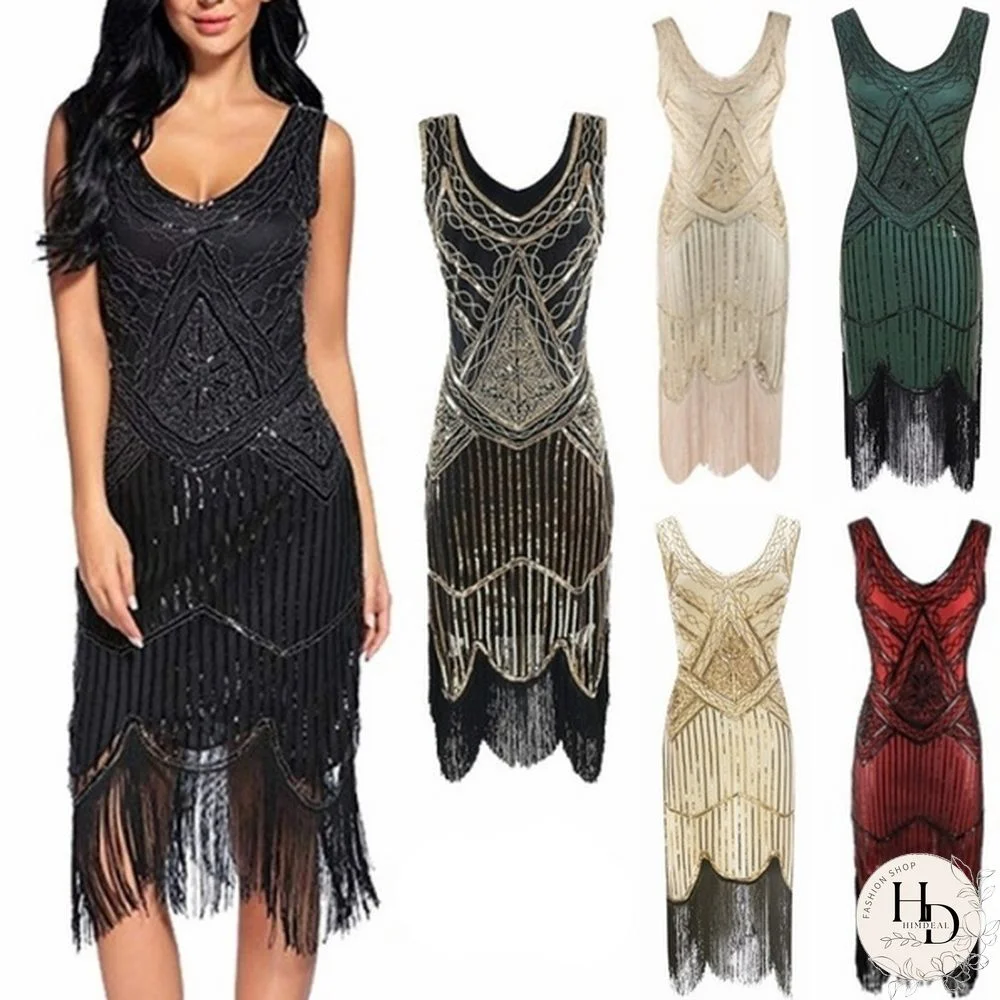 Females 1920S Retro Flapper Dress Beading Tassels Costume Dress High-Grade Banquet Fringed Sequin Dress