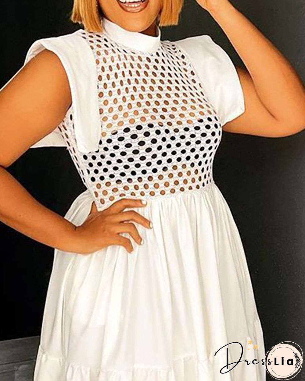 Plus Size Hollow Out Ruched Casual Maxi Dress