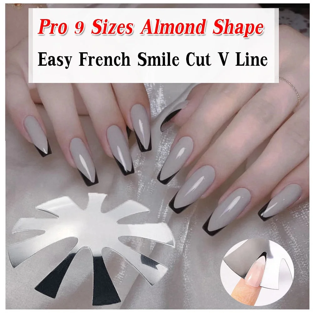 Pro 9 Sizes Easy French Smile Cut V Line almond shape Tips Manicure Edge Trimmer Nail Cutter Acrylic Pink White French Nails