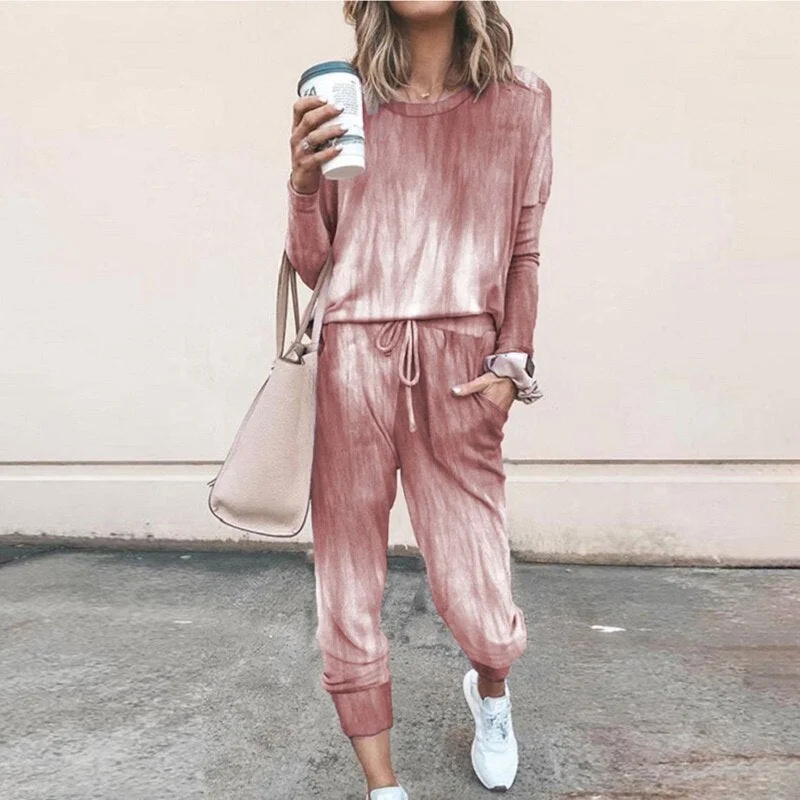 Autumn Winter 2020 New Women's Print Leisure Two Piece Suit Home Loose Sports Fashion Leisure Suit Fashion Top And Pants S-3XL
