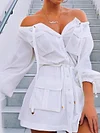 Solid Color Off-The-Shoulder Long Sleeve Mini Dress