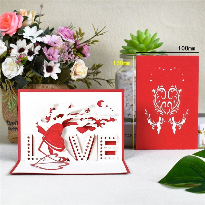 3D LOVE Pop-Up Cards Anniversary Valentines Day Gift Greeting Card for Wife Husband Handmade Postcard