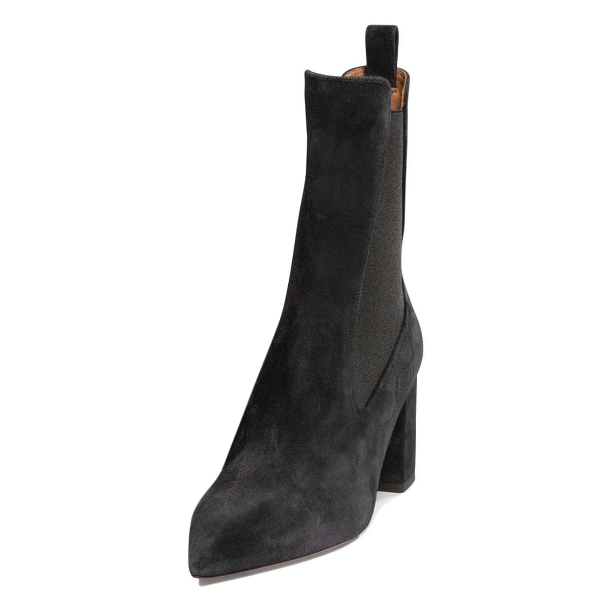 Black Vegan Suede Pointed Toe Ankle Boots for Women with Block Heel Nicepairs