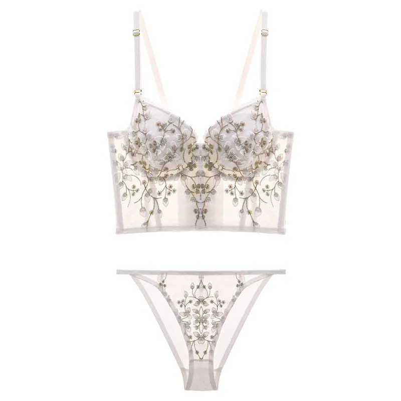 CINOON New Women underwear Set Lace Sexy Push-up Bra And Panty Sets Embroidered Brassiere Adjustable Straps Gathered Lingerie
