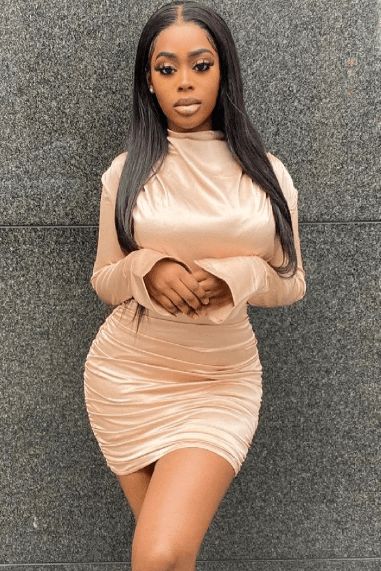 Champagne Satin High Neck Dress - April Katch Me