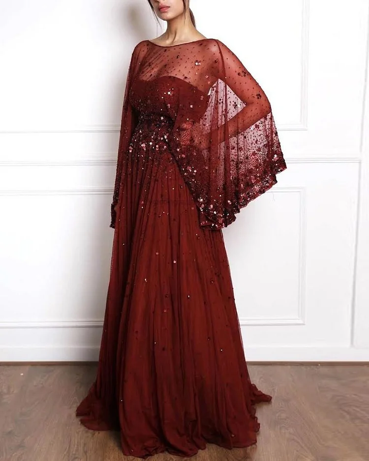 Maroon Embroidered Cape with Gown