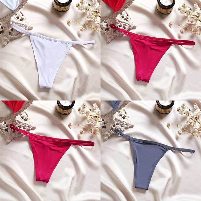 4PCS/Set Sexy Panties Women Thong Female G-string Underwear Panties Solid Color Intimate Lingerie Underpants Seamless Panties