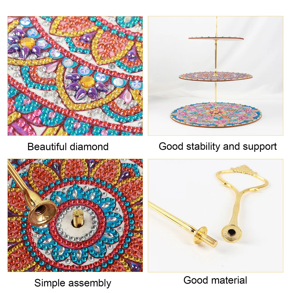 DIY Mandala 3 Tier Acrylic Diamond Painting Cake Snack Stand for Afternoon Tea