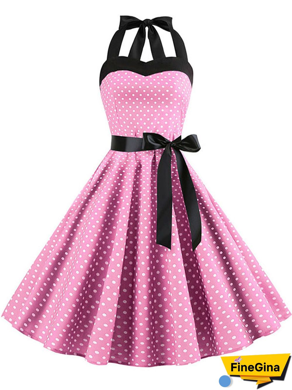 Sexy Halter Party Dress Retro Polka Dot Hepburn Vintage 50s 60s Pin Up Rockabilly Dresses Robe Elegant Midi Dress