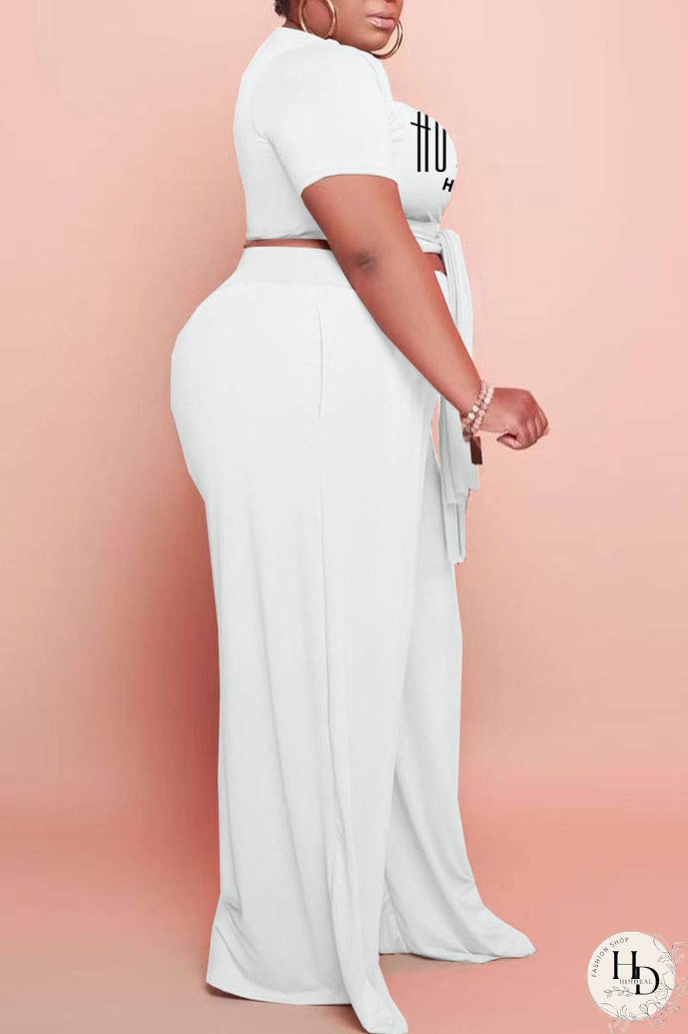 Black Casual Letter Print Bandage Split Joint O Neck Plus Size Two Pieces