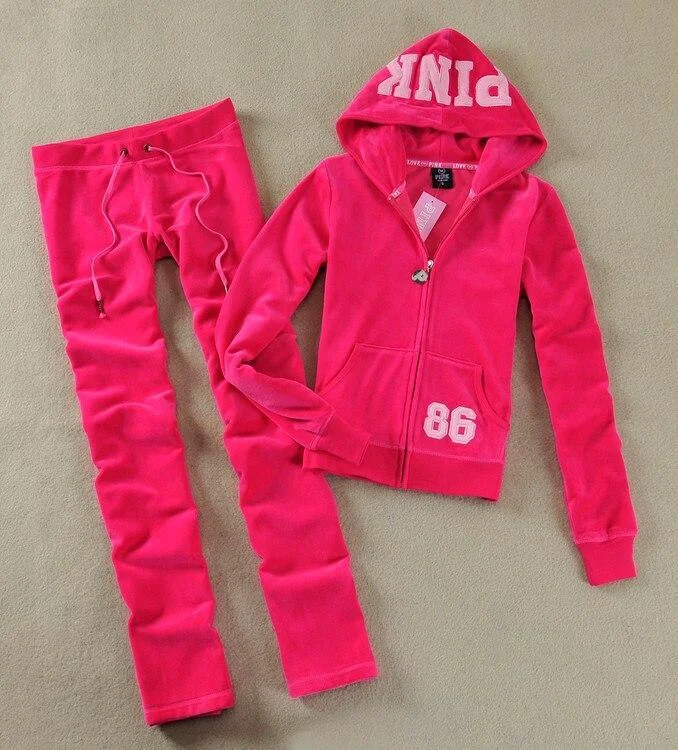 Spring / Fall 2021 PINK Women's Brand Velvet Fabric Tracksuits Velour Suit Women Tracksuit Hoodies And Pants SIZE S - XL 1110-1