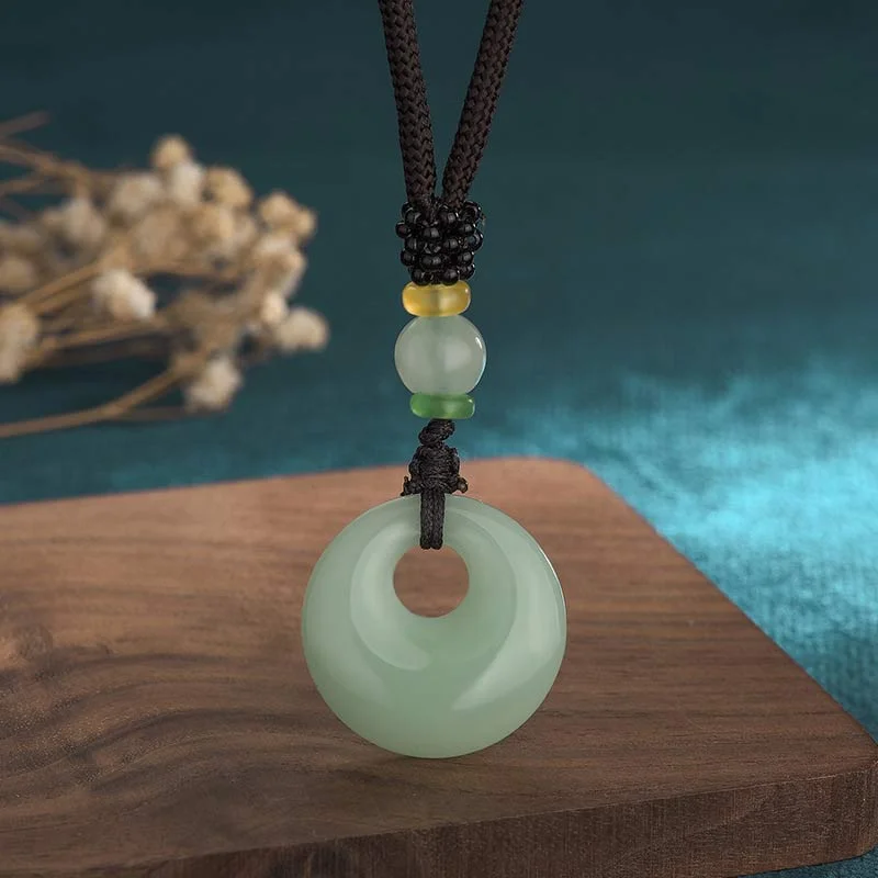 Round Cyan Jade White Jade Harmony Necklace String Pendant