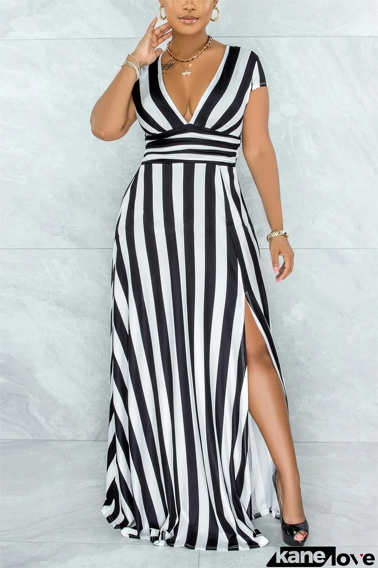 SEXY STRIPED HIGH WAIST MAXI DRESS