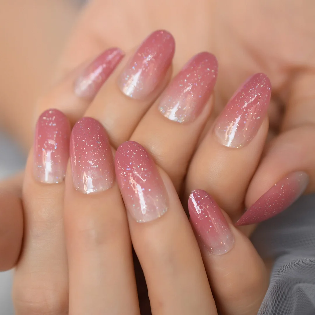 LightCoral Ombre Artificial False Nails Sleek gel Acrylic Nail Oval Medium Color Tips with Gluetabs 24pcs-Nail Inspo