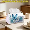Blue Flowers Butterfly DIY PULeather Diamond Painting Tissue Box for Adults Beginners Gem Art Painting Napkin Holder for Living Room Bedroom Bathroom Table Decor