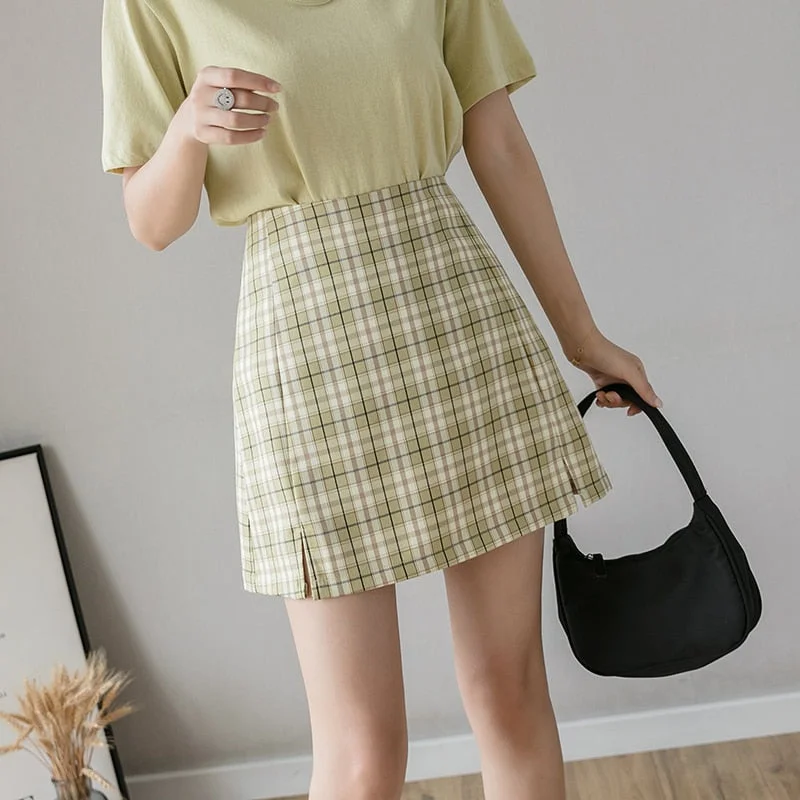 Zoki Plaid Women Mini Skirt Summer Sexy High Waist Chic A Line Preppy Style Girls Dance Skirt Causal Zipper Slim Kawaii Faldas