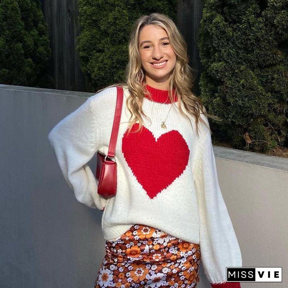 Color Block Heart Printed Sweater