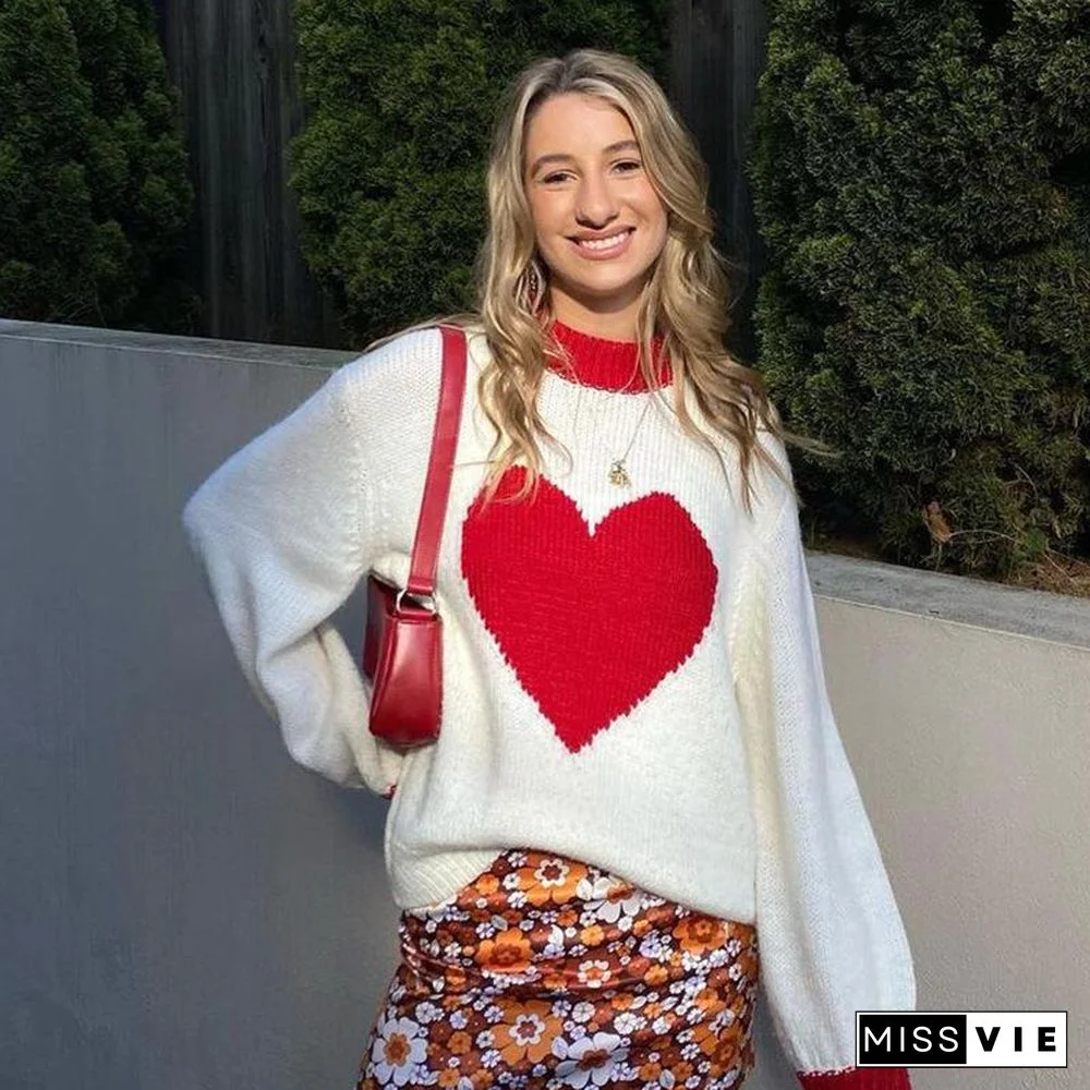 Color Block Heart Printed Sweater