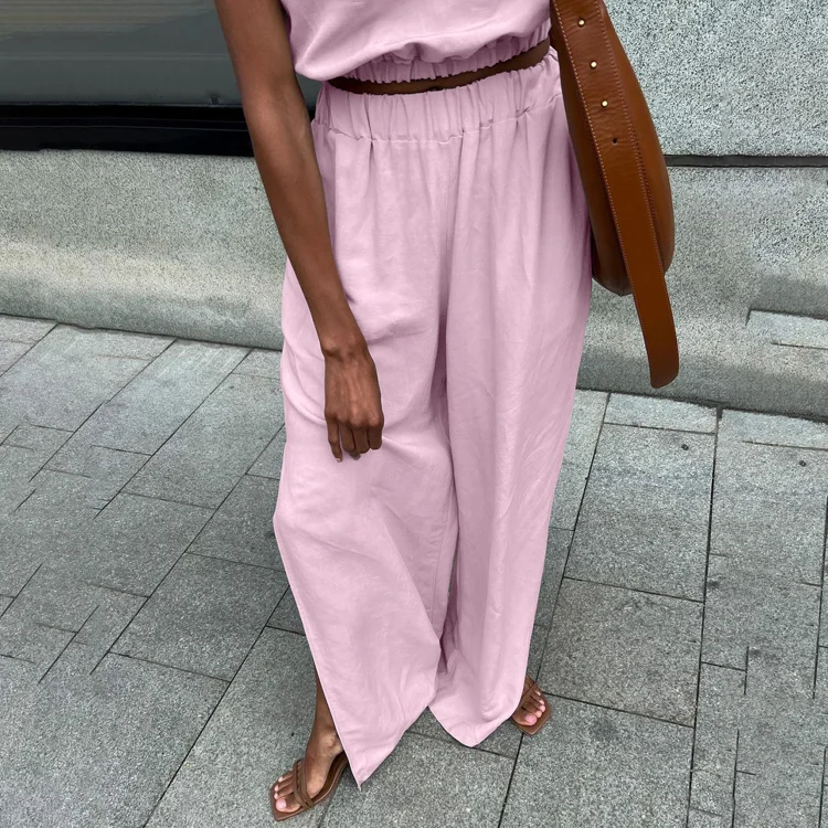 Minimalist Cotton And Linen Urban Wide-leg Slit Pants