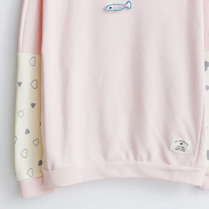 Grey/Pink Mori Girl with little fish Long Sleeve Jumper SP165110