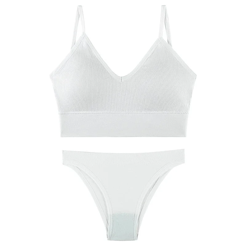 CINOON Women Seamless Bra Set Sexy Low Waist Panties Wire Free Bra Bralette Padded Lingerie Brassiere Soft Female Underwear Set