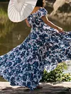 Floral Printed Puff Sleeves Maxi Dress